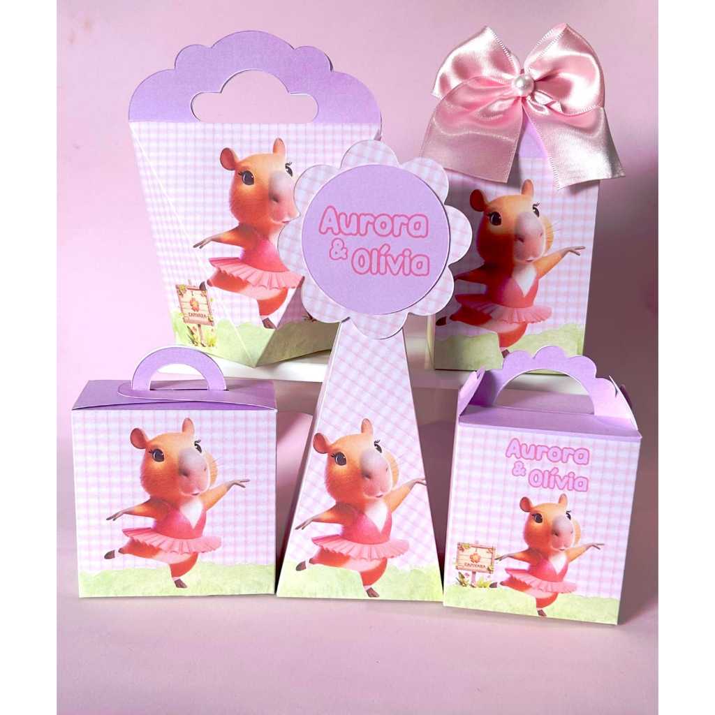Kit 50 Caixa Capivara Lilás Lembrancinha Personalizado Caixinha Milk Aniversário Pegue e Monte