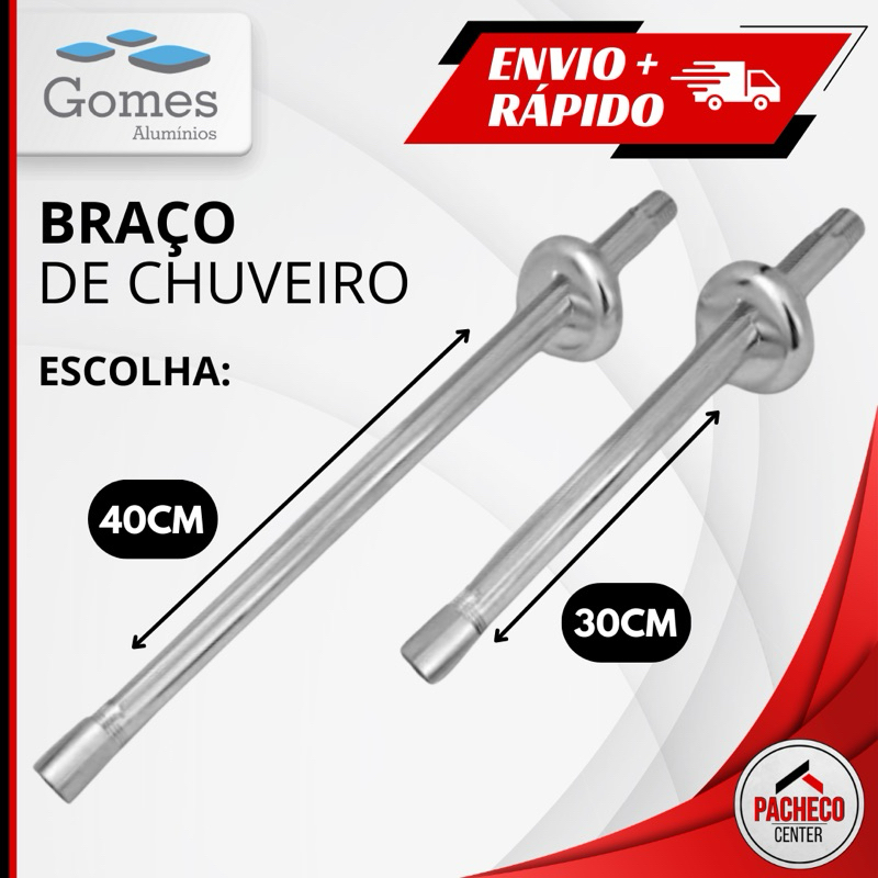 Braço Suporte Para Chuveiro Cano Alumínio 30CM ou 40CM Polido