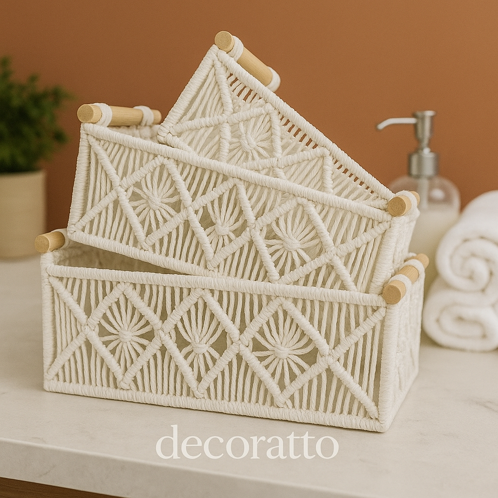 Cesto De Armazenamento Multiuso Macrame Boho Cestas Para Organizar Decorativa Banheiro Qua...