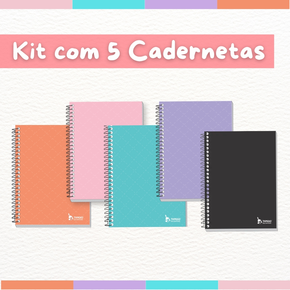 KIT COM 5 CADERNETAS PEQUENA CAPA DURA 1/8 64FLS CORES PASTEL em Oferta na Shopee