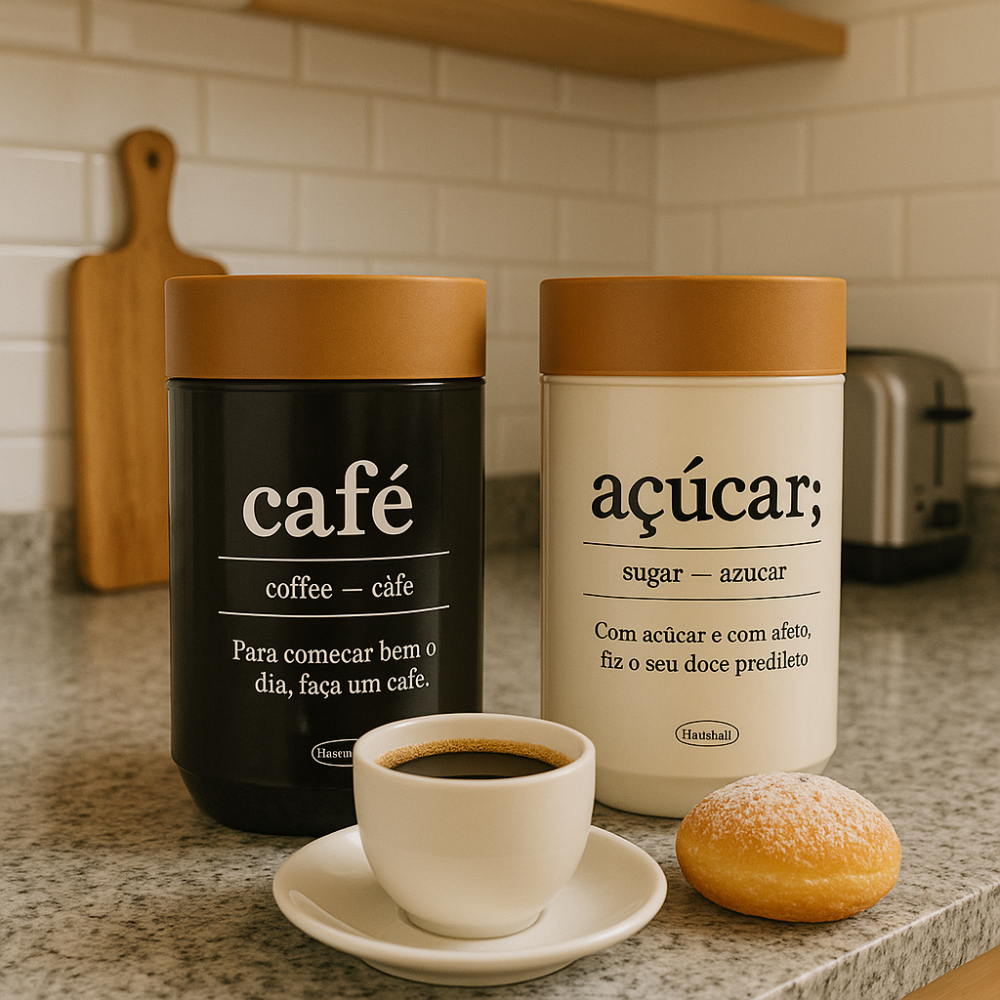 Kit 2 Potes Empilháveis Porta Café e Açúcar Alimentos Cozinha