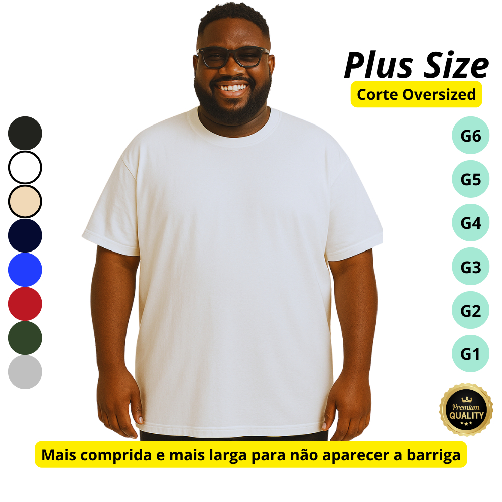 Camiseta PROMOÇÃO Plus Size Oversized G6 G5 G4 G3 G2 G1 100% Algodão Básica lisa Masculina