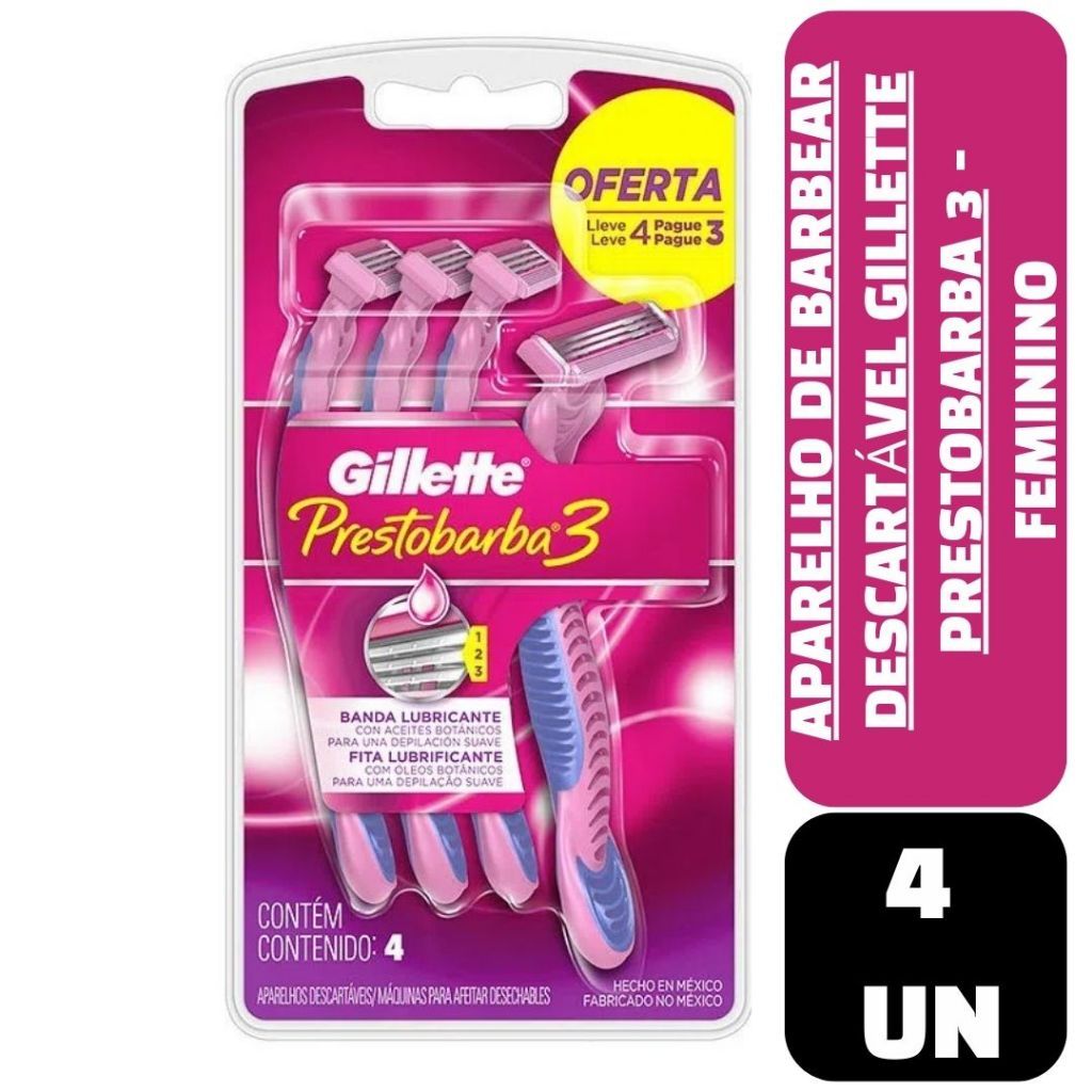 Aparelho de Depilação Gillette Prestobarba 3 Feminino - 4 Unidades em Oferta na Shopee