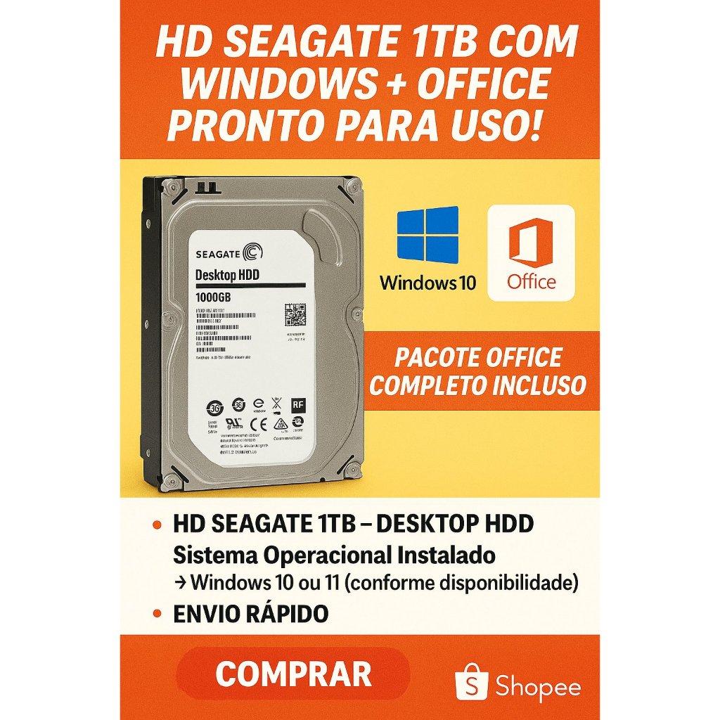 🖥️ HD SEAGATE 1TB COM WINDOWS + OFFICE PRONTO PARA USO! 🖥️