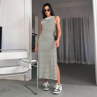 Vestido Longo Listrado de Malha Premium com Ribana Visco Lycra Varias Cores em Oferta na Shopee