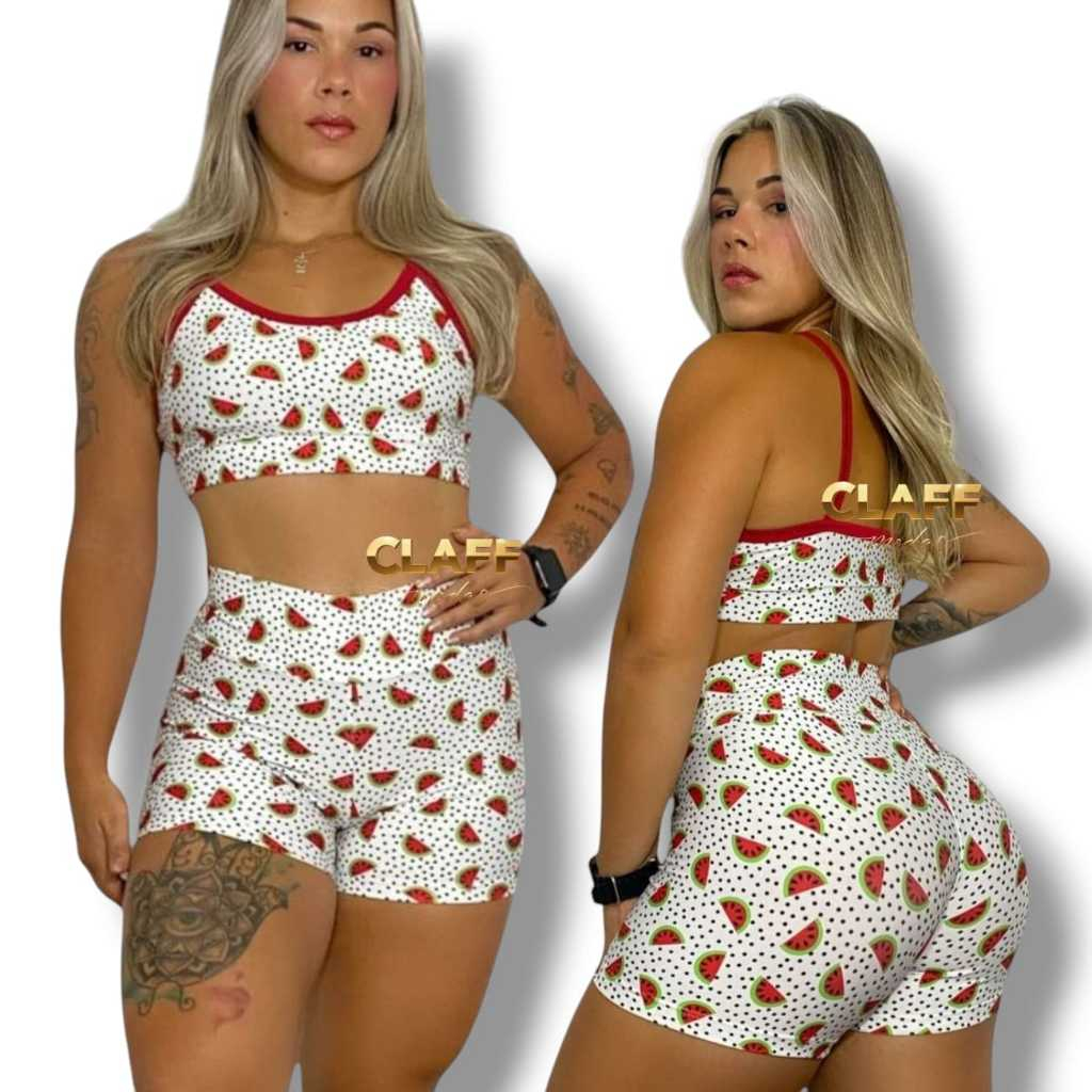 CONJUNTO FITNESS TOP E SHOR CINTURA ALTA ESTAMPAS VARIADAS em Oferta na Shopee