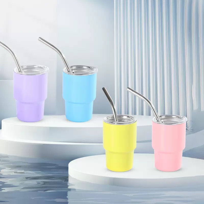 Kit 2 Mini Copo Térmico C/ Canudo, 90ml, Aço Inox.Taça de vinho