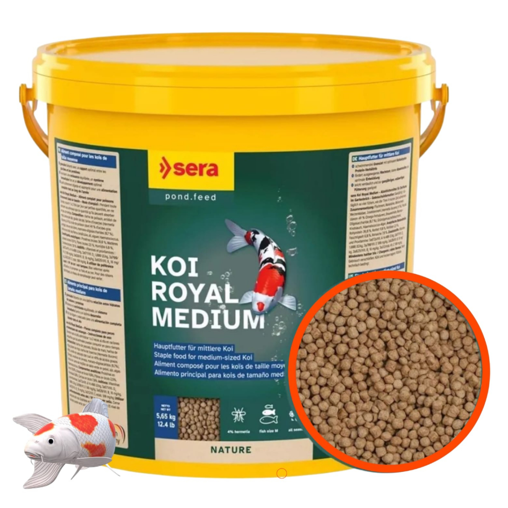 Ração Para Peixes Lagos Sera Koi Royal Medium Nature 5,65kg Carpa Vibrance Carpas Dia Peixe Tropical Tetra Mixed Verão