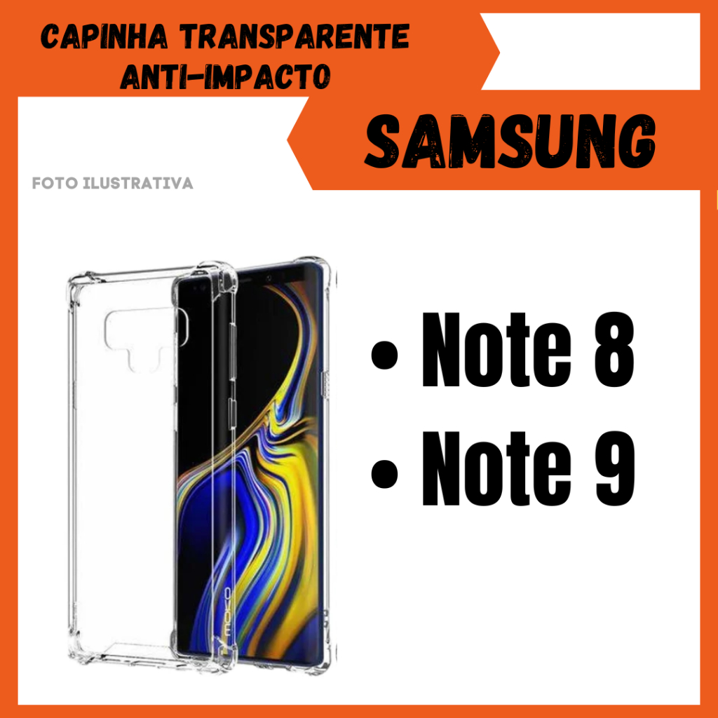 Samsung Note 8 / Note 9 / Capa transparente Anti-Impacto / CF09.