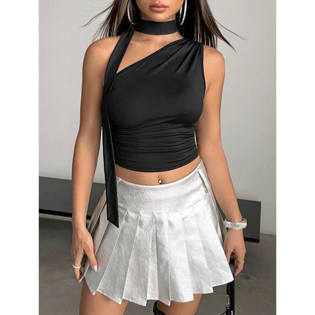 Cropped Feminino Scarf Laço Pescoço Amarração Faixa Gringo Paty Poliamida em Oferta na Shopee