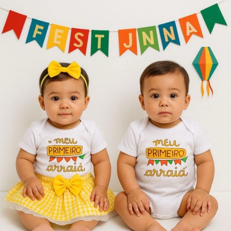 Body Festa Junina Junino Meu Primeiro Arraial Bebe Menino E Menina Manga Longa