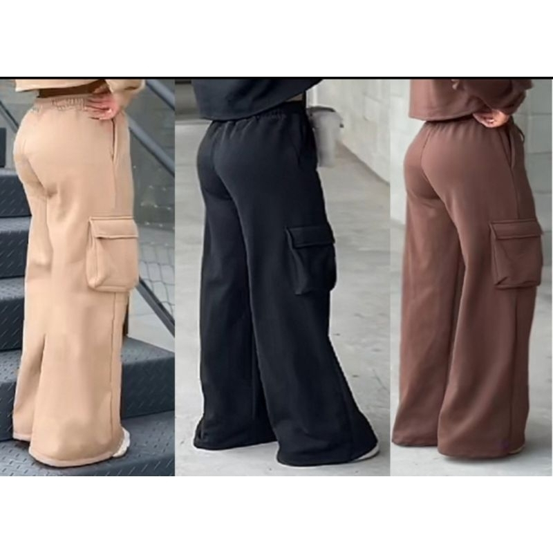 Calça Femenina Cargo Moletom Com Bolso Latera Lançamento Moda Top  Tamanho P-M-(G-GG)