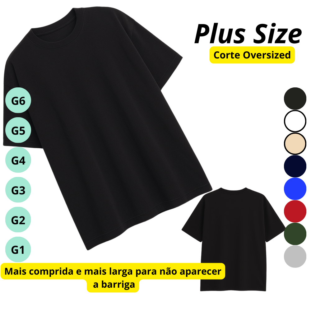 Camiseta PROMOÇÃO Plus Size Oversized G6 G5 G4 G3 G2 G1 Masc 100% Algodão Básica Lisa
