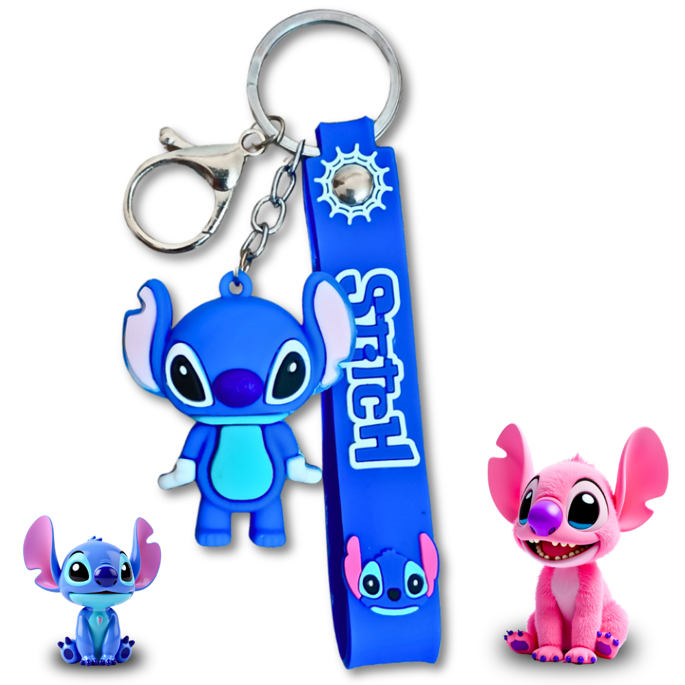 Chaveiro Stitch 3D Pingente Emborrachado Lembrancinha Aniversário Brinde Mochila Carro Moto Rosa Azul Barato