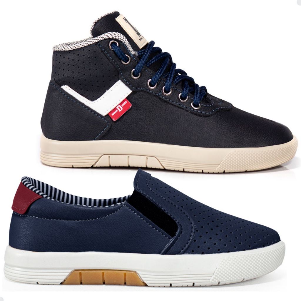 Kit 2 Pares Tênis Infantil Masculino Cano Alto Casual Tenis Infantil Menino Calce Fácil Confortável