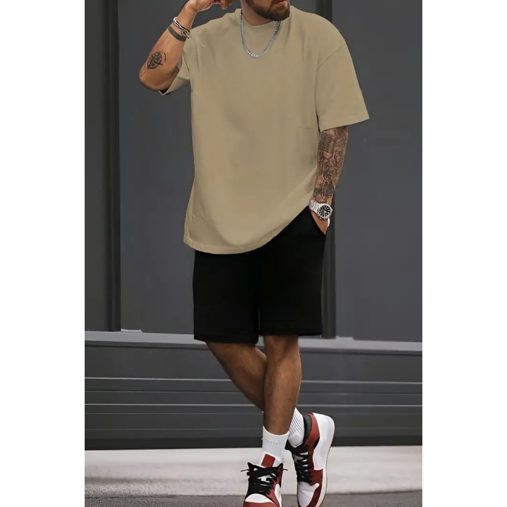 Conjunto Camiseta + Shorts Moletom Masculino LISO Lançamento Alta Qualidade Exclusivo Primavera Verão