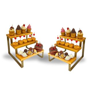 Kit 2 Mini Prateleiras de Mesa 3 Andares Suporte Doces e Salgados Buffet Decoração Envernizado em Oferta na Shopee