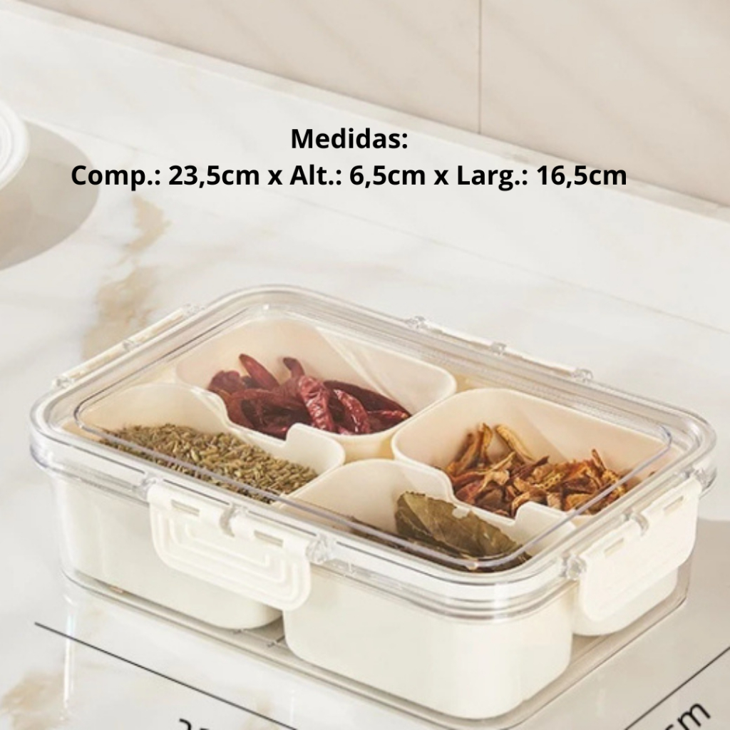 Pote Hermético Organizador Multiuso De Geladeira Cesto Com Tampa Para Alimentos Com 4 Divisórias