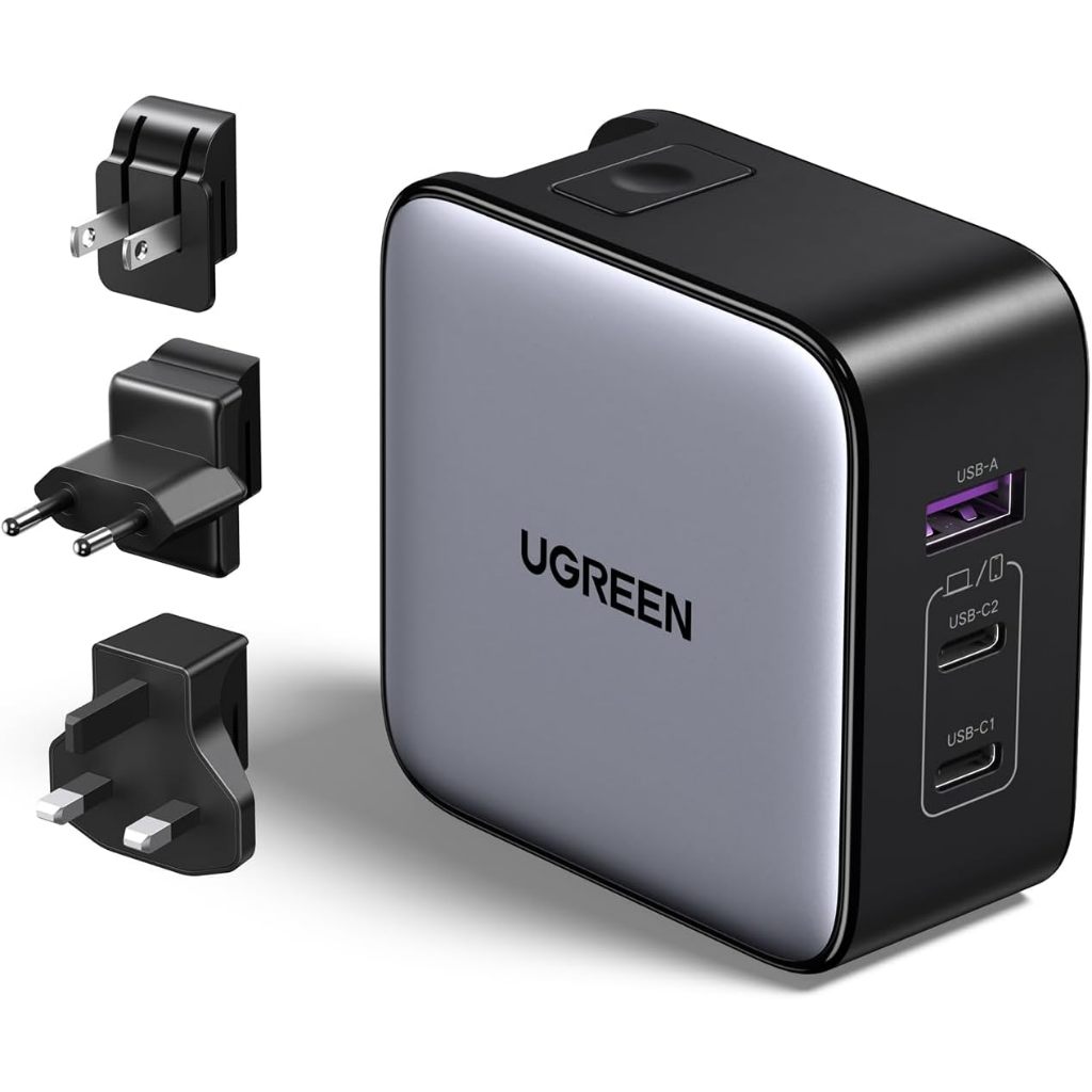Carregador de viagem UGREEN Nexode 65W GAN com adaptadores universais - suporta 20W 30W 45W PD 3.0 PPS QC 4+/3.0 e SCP.