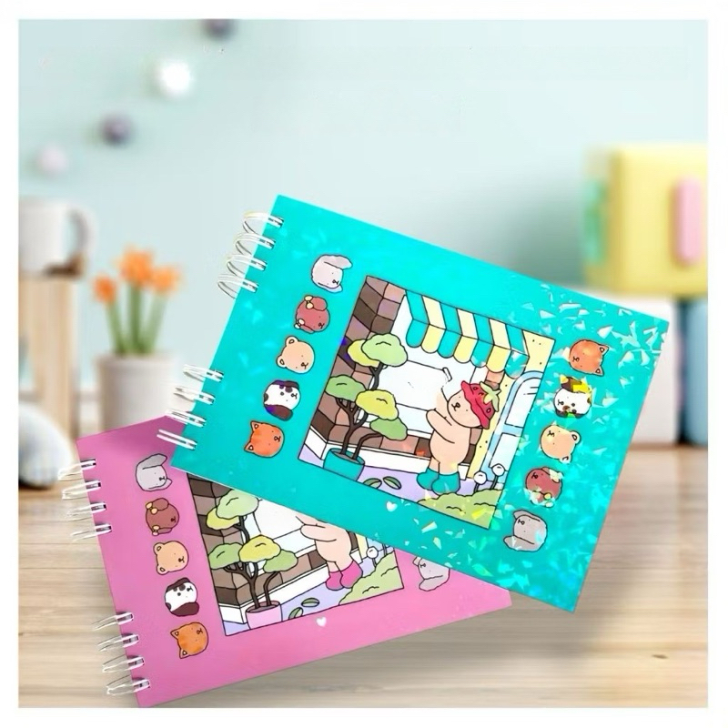 Caderno Good para colorir - Capa dura com folha de acetato removível -Azul e Rosa holográf...