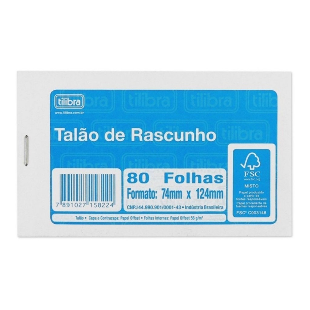 Talão de Rascunho branco papel offset 56 g/m² 74mm x 124mm 80fls Tilibra
