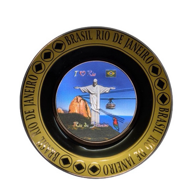 Prato Decoração Parede Preto Lembrança do Rio De Janeiro Cristo Redentor