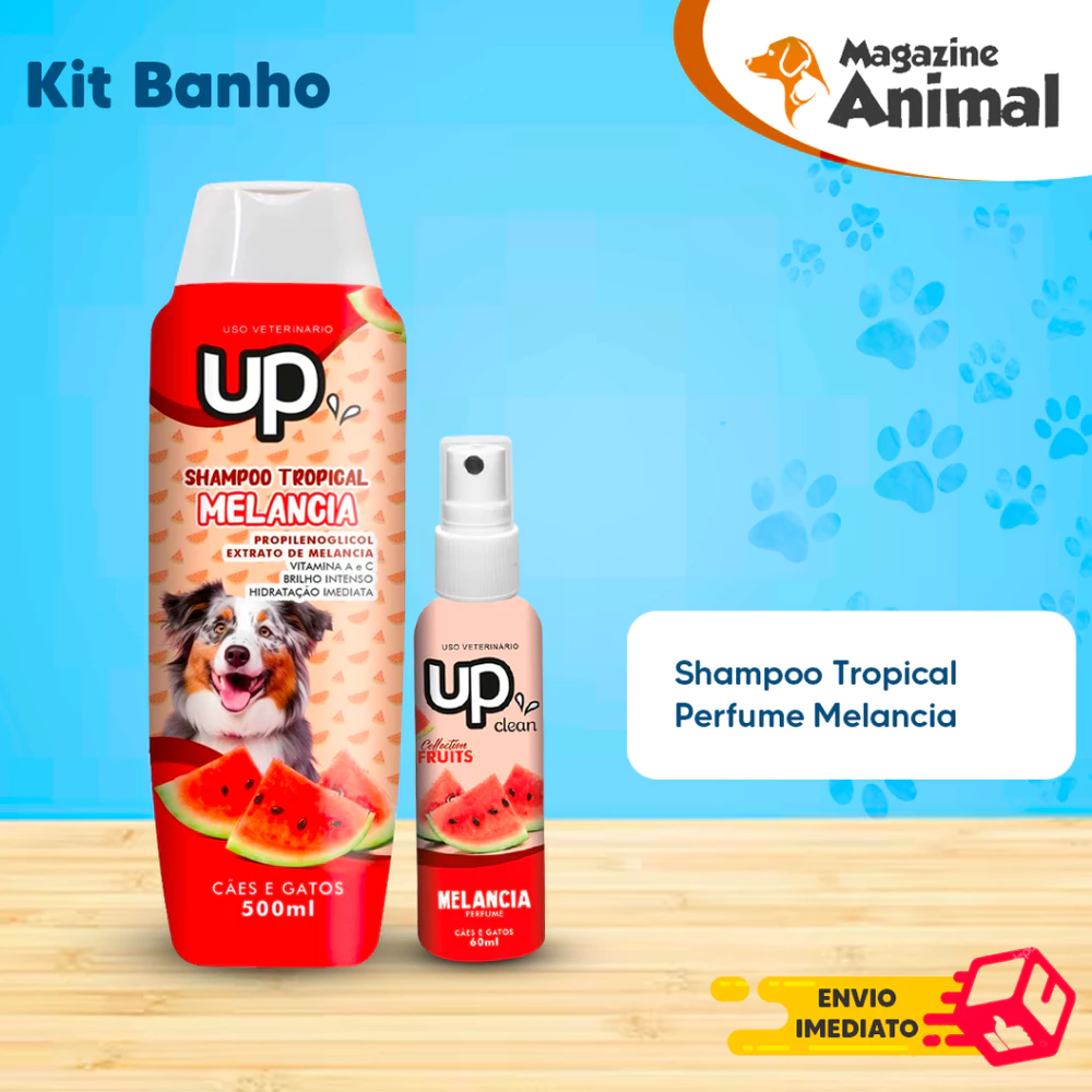 Kit Shampoo para Cachorro Melancia 500ml + Perfume para Cachorro Melancia 60ml Kit Banho Pet Cheiroso UP Clean