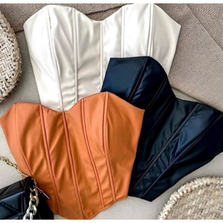 Cropped Corselet Couro em Oferta na Shopee
