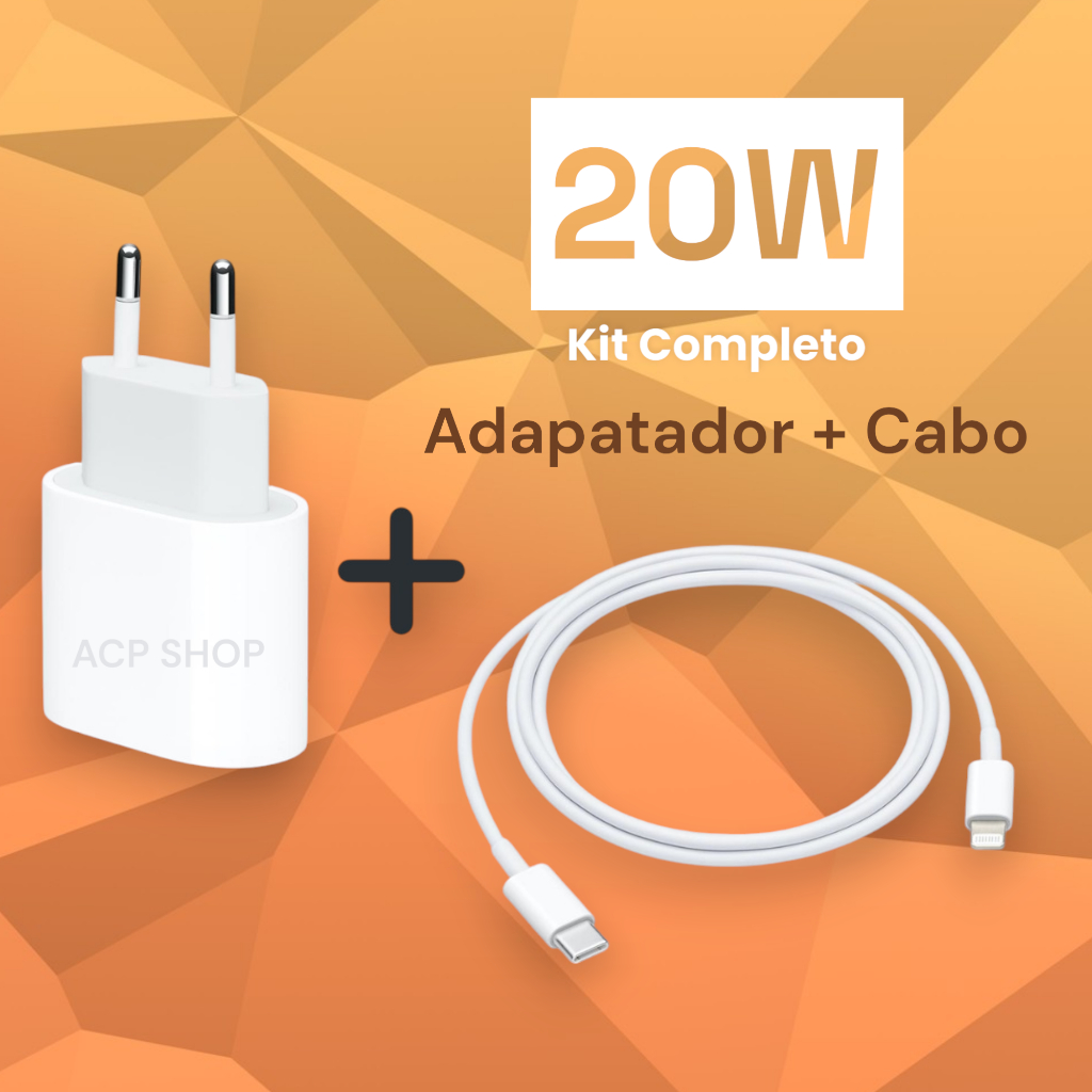 Kit Carregador Fonte+Cabo para iPhone Completo Turbo 20w iphone 11 12 12 13 14 Promax X Xr Xs Turbo Lightning Tipo C