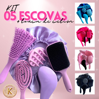 Kit 05 Escova Flex com Raquete Fashion Escova Mágica Massageador de Silicone e Touca de Ce...