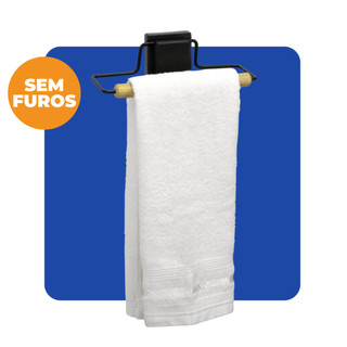 Porta Toalha de Rosto Parede Banheiro Lavabo Eco Design Fixação Sem Furos Dupla Face 3M Preto Arthi