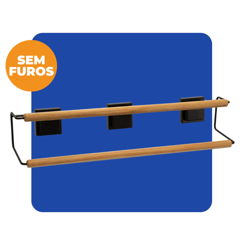 Porta Toalha de Banho Duplo Parede Banheiro Fixação Dupla Face 3M Sem Furos Eco Design Preto Arthi