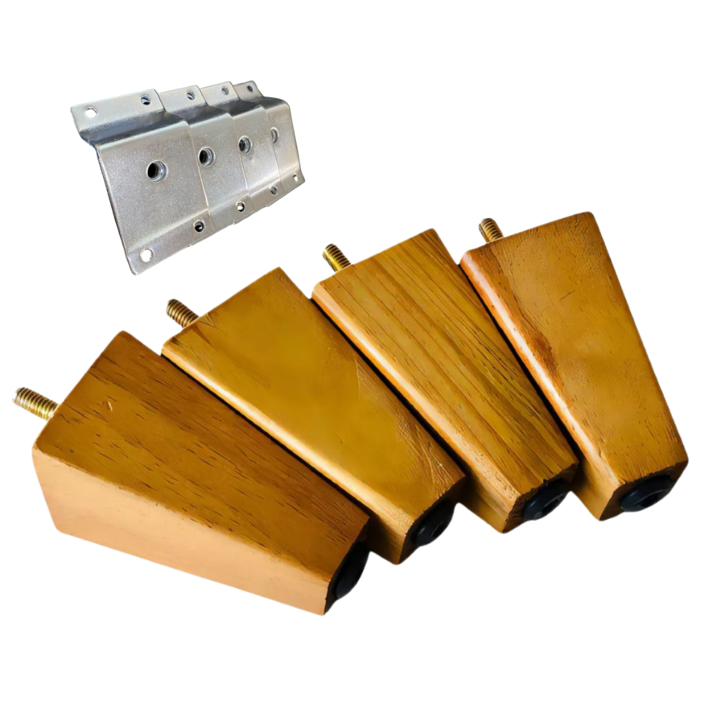4 Pé Pézinho Trapézio 10cm Madeira Retro +Chapa Inclinada Móveis Poltrona Sofá Cadeira Eucalipo Kit 4 Universal P/ 600kg