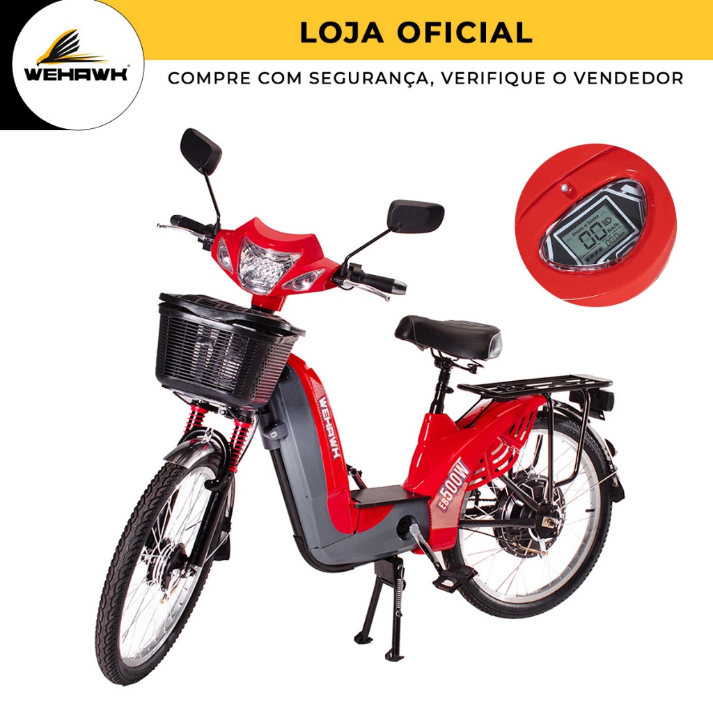 Bicicleta Elétrica 500W WeHawk EB com Bateria Removível Homologada sem CNH - Sports & Outdoors