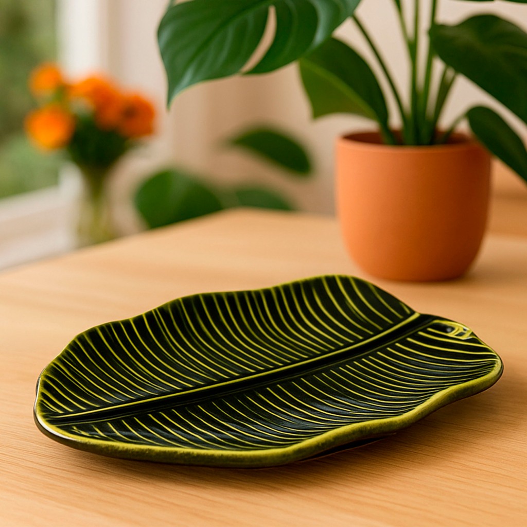 Bandeja Folha Banana Média Cerâmica Louça Cozinha Decoração em Oferta na Shopee