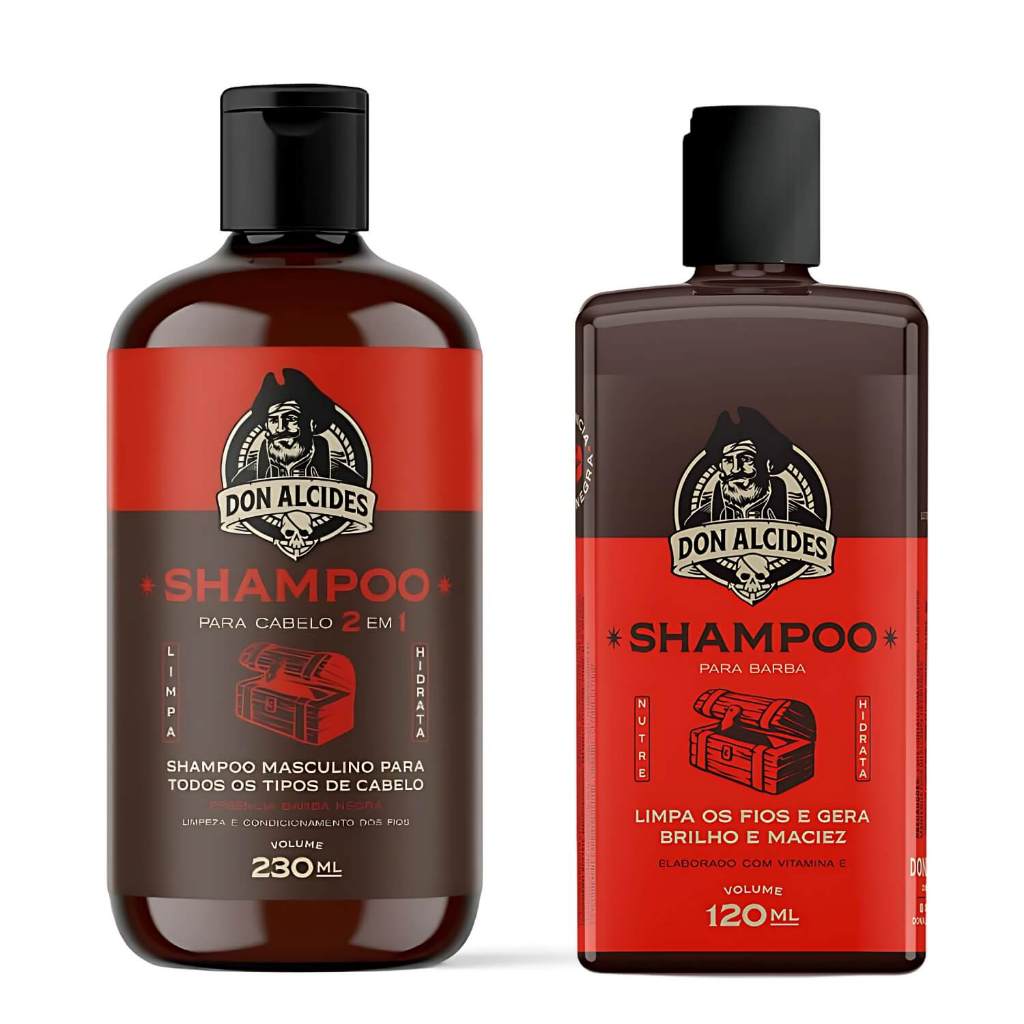 Shampoo Para Barba + Shampoo para Cabelo 2 em 1 Don Alcides Barba Negra