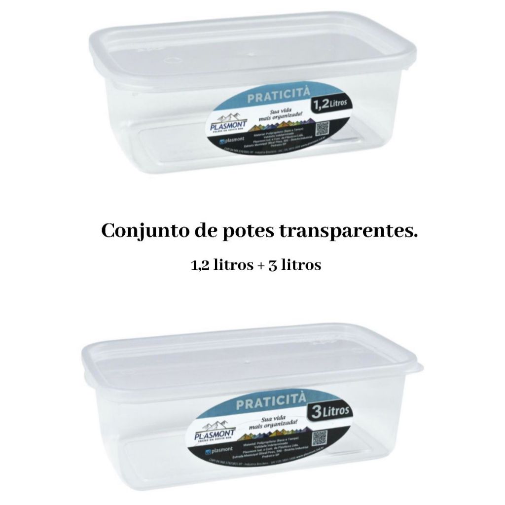 Kit 04 Potes Transparentes 2 und 1,2 Litros + 2 und 3 Litros - Kit presídio penitenciária em Oferta na Shopee
