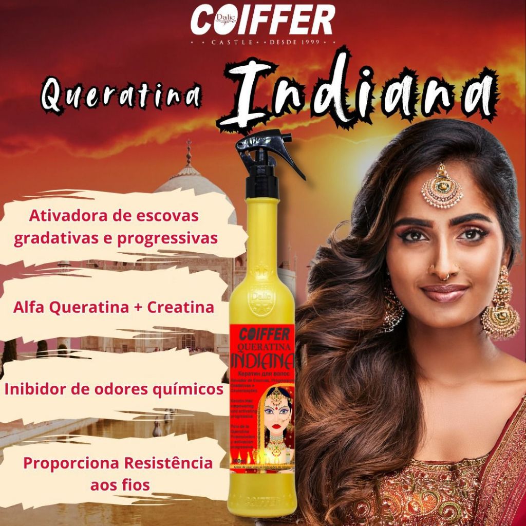 Ativa Escova Progressiva Queratina Indiana Coiffer 300ml Tratamento Capilar De Queratina