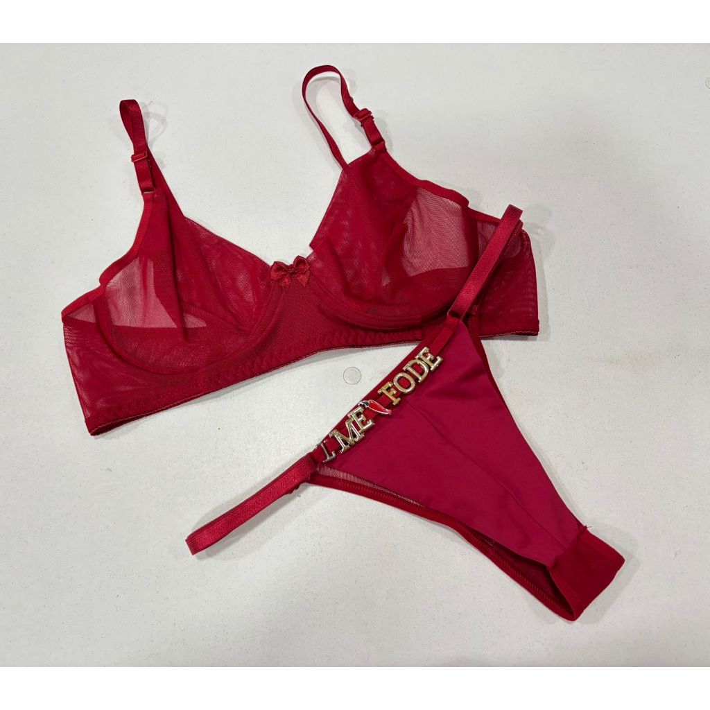 Conjunto lingerie sensual Personalizado com nome ou palavras langerie  TULE ATRAS LETRA DOURADA em Oferta na Shopee