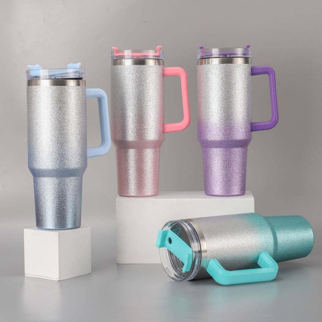 EVA AD Copo Térmico 1200ML ou 900ml  Inox com tampa e canudo Glitter AÇO INOX