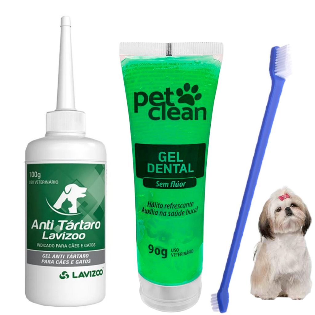 Kit Removedor De Tártaro Cachorro Gel P/ Cães Pasta De Dente E Escova Cabo Longo Dupla em Oferta na Shopee