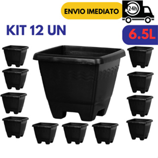Kit 12 Vasos Quadrado M Preto  6,5 Litros Plástico Resistente  Horta Planta Flores Casa Jardim Mudas em Oferta na Shopee