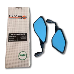 Retrovisor RVG Kawasaki Z400 Rebaixado 90 Haste fixa Lente Plana Azul Prata Rosca Honda Yamaha