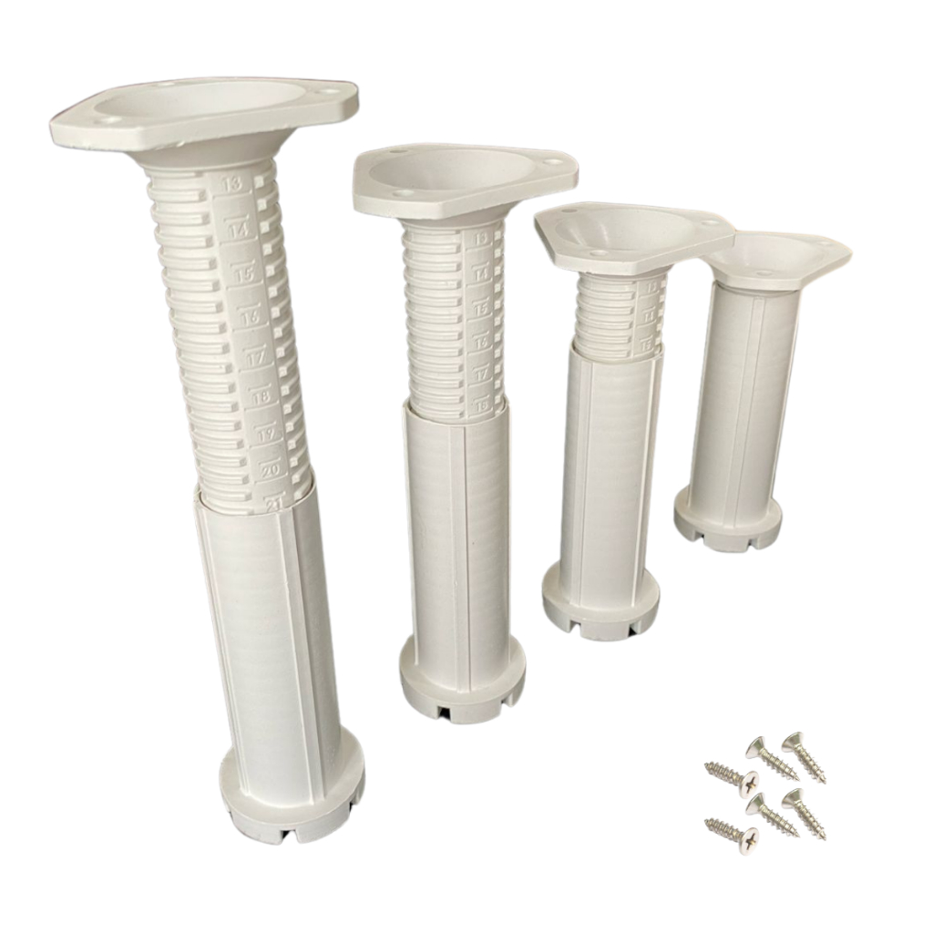 10 Pé Pézinho Branco Móveis 12cm Até 22cm Regulavel Ajustável P/ 400kg + Parafusos P/ Armário Balcão Pia Comoda Cozinha