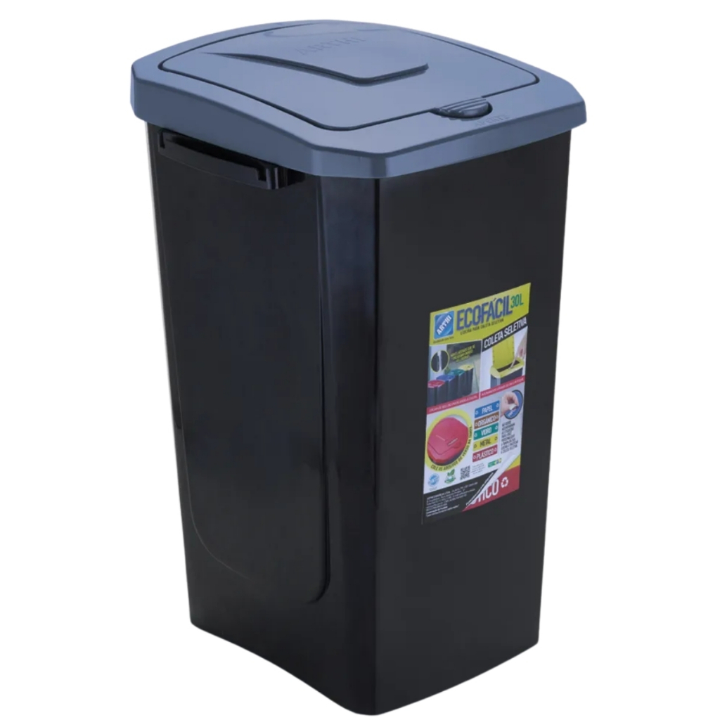 Lixeira Coleta Seletiva Ecofácil 30 litros Preta Tampa Automática Arthi em Oferta na Shopee