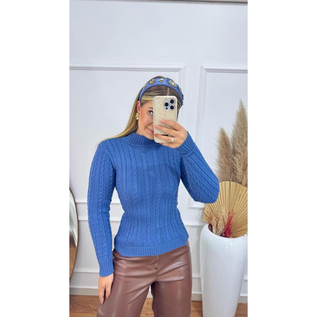 Blusa Feminina de Frio Modal com Trança Manga Longa Inverno Tricot Tricô Feminino Quentinha