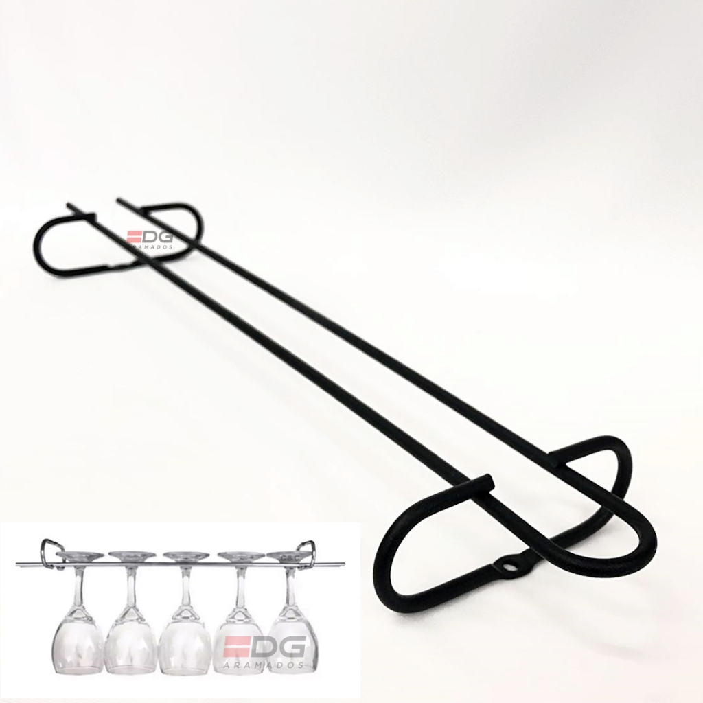 Suporte Organizador Porta Taças Suspenso 42cm De Teto P/ Armario Adega Bar Barzinho Gourmet Preto Fosco AllBlack