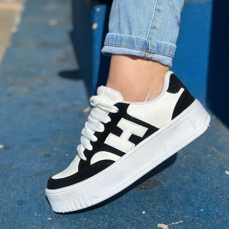 Tenis Tendencia Casual Esportivo Unissex Branco Preto 34 ao 39