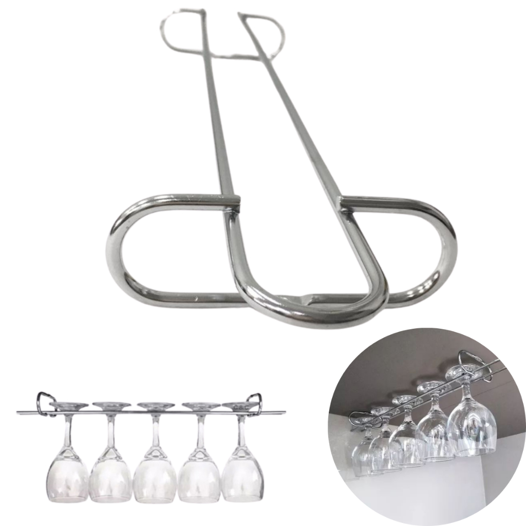 Suporte Organizador Porta Taças Suspenso 42cm De Teto P/ Armario Adega Bar Barzinho Gourmet Cromado Antiferrugem