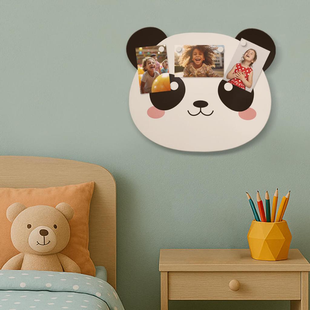 Mural Magnético Panda para Fotos e Recados 🐼 | Decoração Infantil em Chapa Metálica + 4 Ímãs